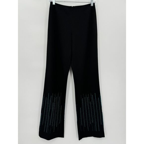 CACHE Vintage Y2K Black Turquoise Beaded Embellished High Rise Trouser Pants 4 - Picture 1 of 7